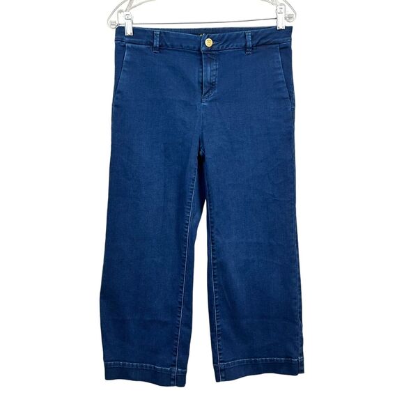 Massimo‎ Dutti Womens Jeans Crop Wide Leg Stretch Slash Pockets Blue Sz 8 - Picture 1 of 7